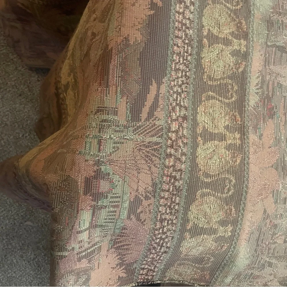 Vintage Chenille Monkeys & Elephants Heavy Tapestry Fabric in Green & Brown